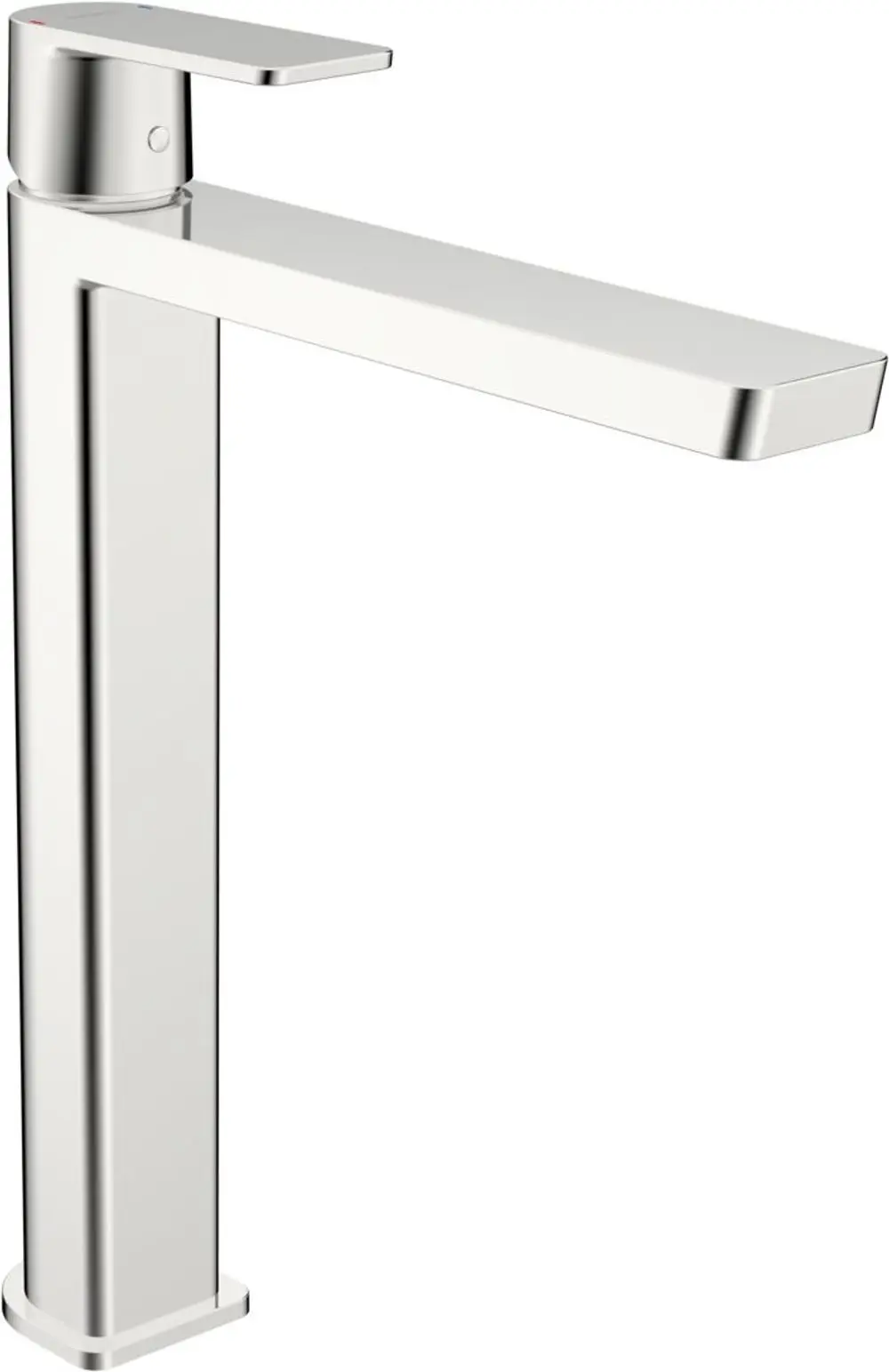 Einhebelmischer in Chrom-Optik von HANSA mit flacher, rechteckiger Armatur und länglichem Auslauf für Waschbeckenmontage.